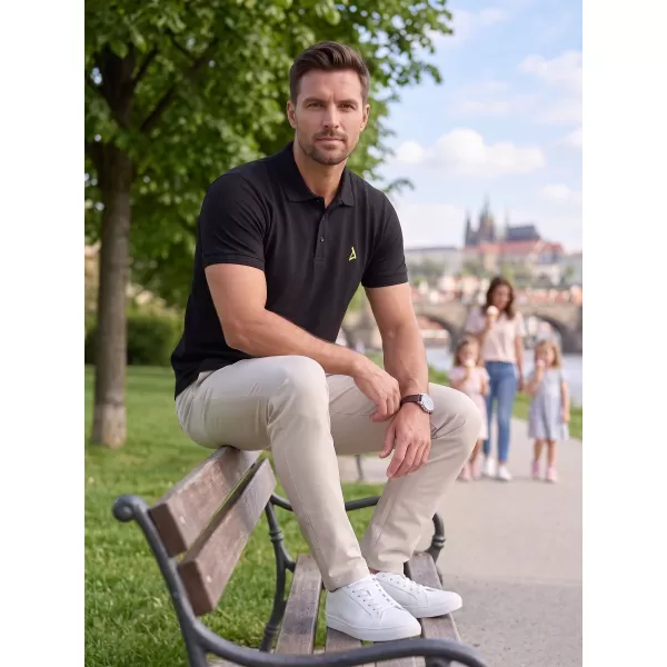  Tricou premium pentru bărbați cu guler ALTISPORT ALM002203 NEGRU ȘI VERDE 