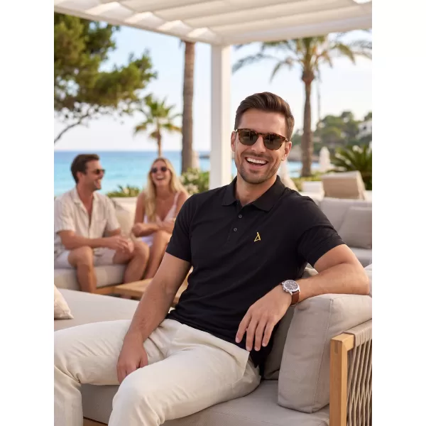  Tricou premium pentru bărbați cu guler ALTISPORT ALM002203 NEGRU SI AURIU 