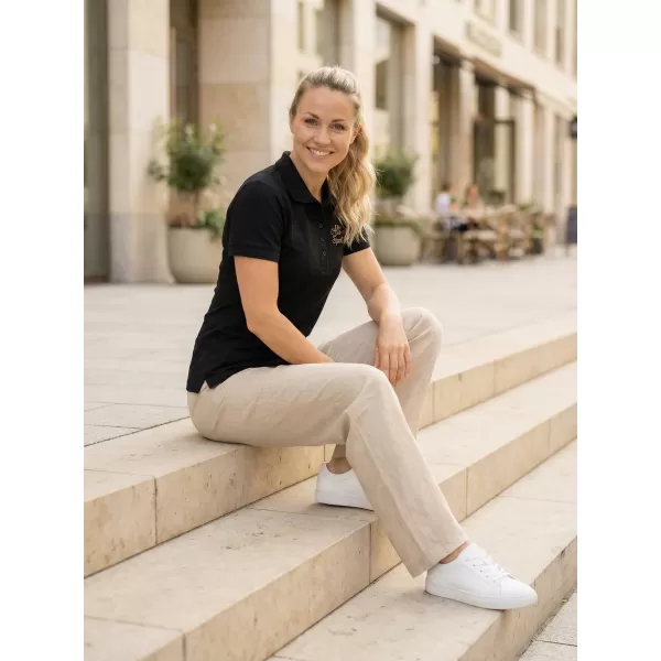  Tricou de damă cu guler ALTISPORT ALW056210 NEGRU SI AURIU 