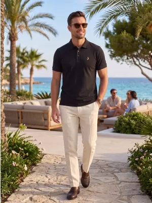 Tricou premium pentru bărbați cu guler ALTISPORT ALM002203 NEGRU SI AURIU