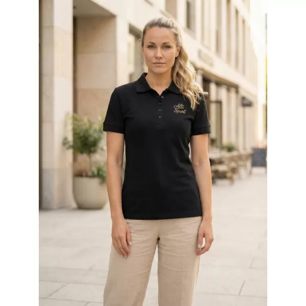  Tricou de damă cu guler ALTISPORT ALW056210 NEGRU SI AURIU 