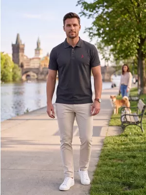 Tricou premium pentru bărbați cu guler ALTISPORT ALM002203 EVIDENȚIERE ANTRACIT