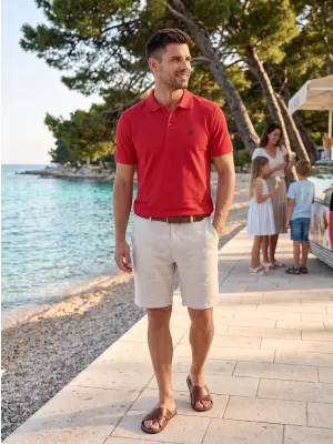 Tricou premium pentru bărbați cu guler ALTISPORT ALM002203 ROȘU