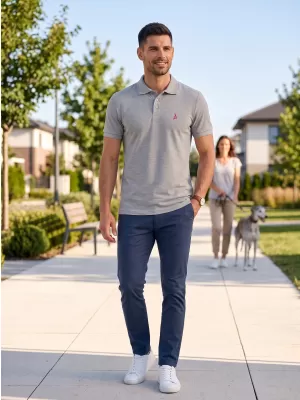 Tricou premium pentru bărbați cu guler ALTISPORT ALM002203 EVIDENȚIERI GRI ÎNCHIS