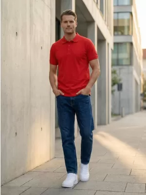 Tricou pentru bărbați cu guler SAM 73 HENRY MT 788 ROȘU-PORTOCALIU
