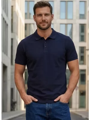 Tricou pentru bărbați cu guler SAM 73 HENRY MT 788 ALBASTRU ÎNCHIS