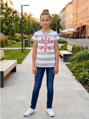 Tricou fetita cu maneca scurta SAM 73 SIOBHAN GT 561 GRI DESCHIS