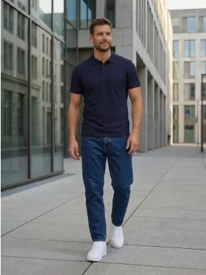 Tricou pentru bărbați cu guler SAM 73 HENRY MT 788 ALBASTRU ÎNCHIS