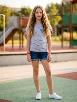 Tricou fetita cu maneca scurta SAM 73 ALAINA GT 564 GRI DESCHIS