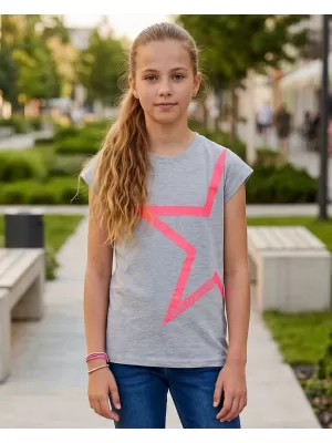 Tricou fetita cu maneca scurta SAM 73 KATHERINE GT 559 GRI DESCHIS