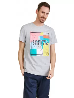 Tricou pentru bărbați cu mâneci scurte SAM 73 ELIJAH MT 789 GRI DESCHIS