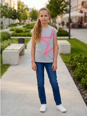 Tricou fetita cu maneca scurta SAM 73 KATHERINE GT 559 GRI DESCHIS