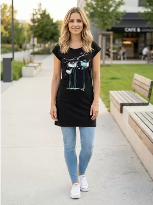 Dámské prodloužené triko ALTISPORT CARRYOVER ALW043K388 ČERNÁ/TYRKYSOVÁ