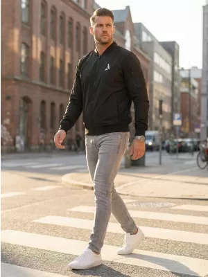 Jachetă bomber pentru bărbați ALTISPORT BYB/ALM002BY045 ALB-NEGRU