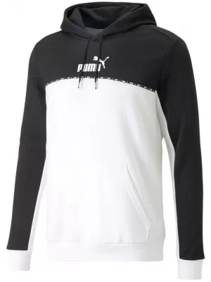 Hanorac pentru bărbați PUMA ESS BLOCK X TAPE HOODIE FL 673342-01 NEGRU/ALB