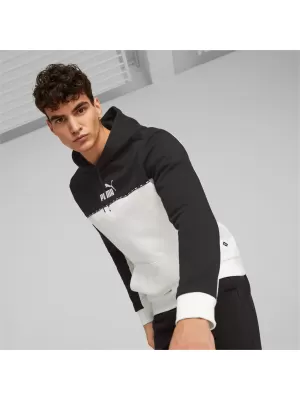 Hanorac pentru bărbați PUMA ESS BLOCK X TAPE HOODIE FL 673342-01 NEGRU/ALB