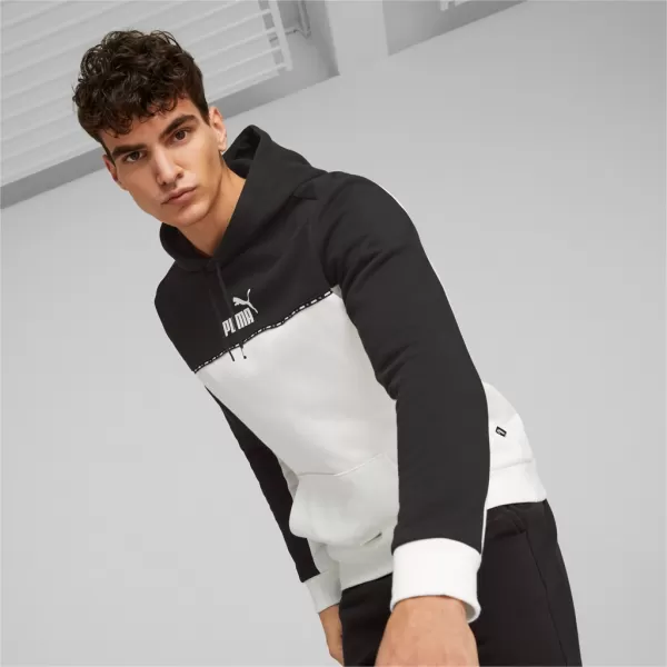  Hanorac pentru bărbați PUMA ESS BLOCK X TAPE HOODIE FL 673342-01 NEGRU/ALB 