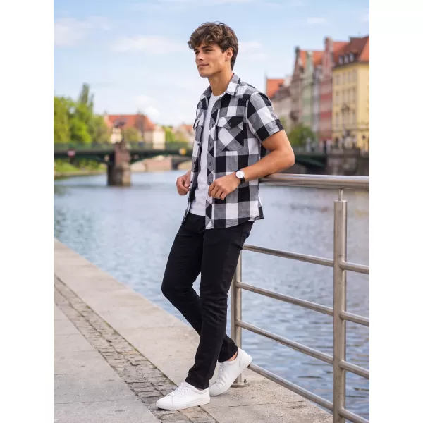  Cămaşă BRANDIT KOSTKOVANÁ KRÁTKÝ RUKÁV BD4032 ALB/NEGRU 