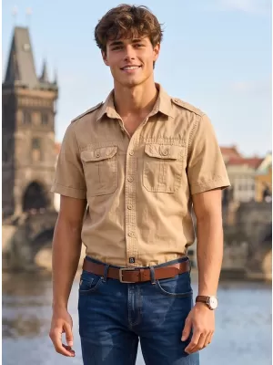 Cămaşă BRANDIT VINTAGE KRÁTKÝ RUKÁV BD4024 SANDY