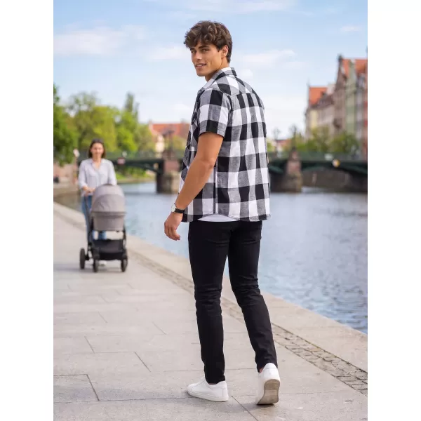  Cămaşă BRANDIT KOSTKOVANÁ KRÁTKÝ RUKÁV BD4032 ALB/NEGRU 
