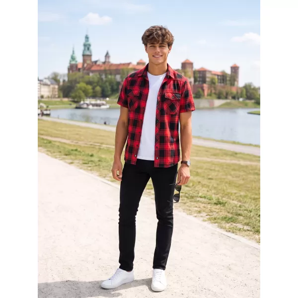  Cămaşă BRANDIT KOSTKOVANÁ KRÁTKÝ RUKÁV BD4032 ROȘU/NEGRU 