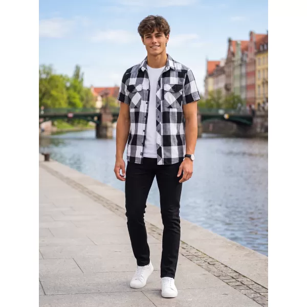  Cămaşă BRANDIT KOSTKOVANÁ KRÁTKÝ RUKÁV BD4032 ALB/NEGRU 