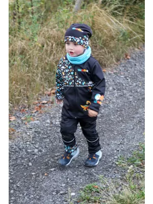Pantaloni de softshell pentru bebeluși izolați WAMU DINOSAUŘI NEGRU