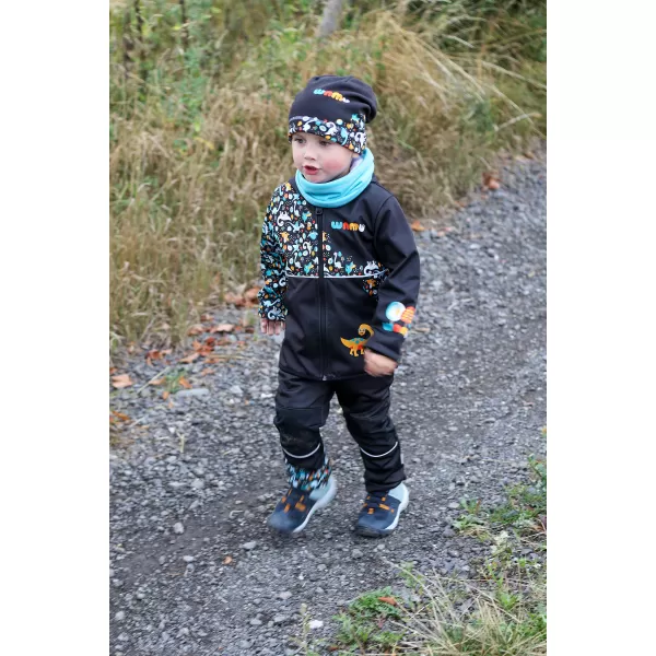  Pantaloni de softshell pentru bebeluși izolați WAMU DINOSAUŘI NEGRU 