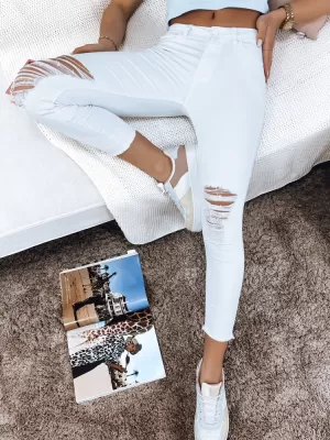 Pantalonii pentru doamne DSTREET UY1366 ALB