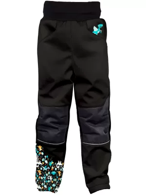 Pantaloni de softshell pentru bebeluși izolați WAMU DINOSAUŘI NEGRU
