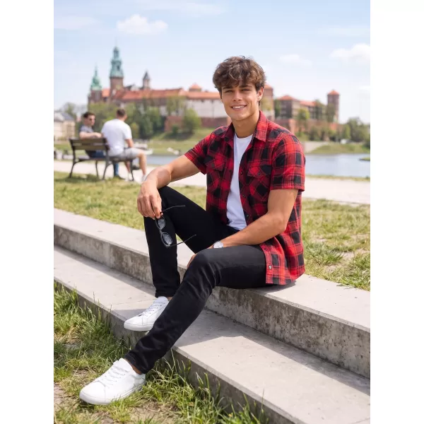  Cămaşă BRANDIT KOSTKOVANÁ KRÁTKÝ RUKÁV BD4032 ROȘU/NEGRU 