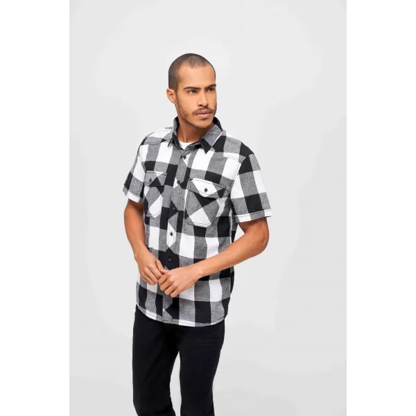  Cămaşă BRANDIT KOSTKOVANÁ KRÁTKÝ RUKÁV BD4032 ALB/NEGRU 