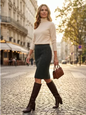 Fusta dama tricotata KIXMI RUTH MELANGE GRI ÎNCHIS