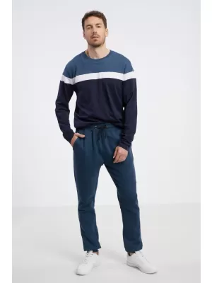 Pantaloni de trening pentru bărbați SAM 73 DOBBY MK 758 ALBASTRU OȚEL