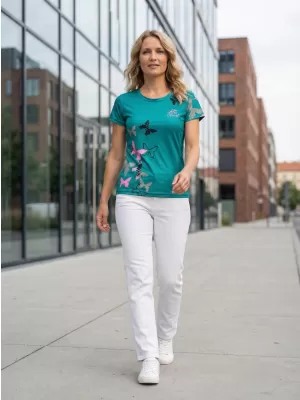 Tricou funcțional premium pentru femei ALTISPORT VOJ/ALW002TR01 SMARALD/ROZ DESCHIS