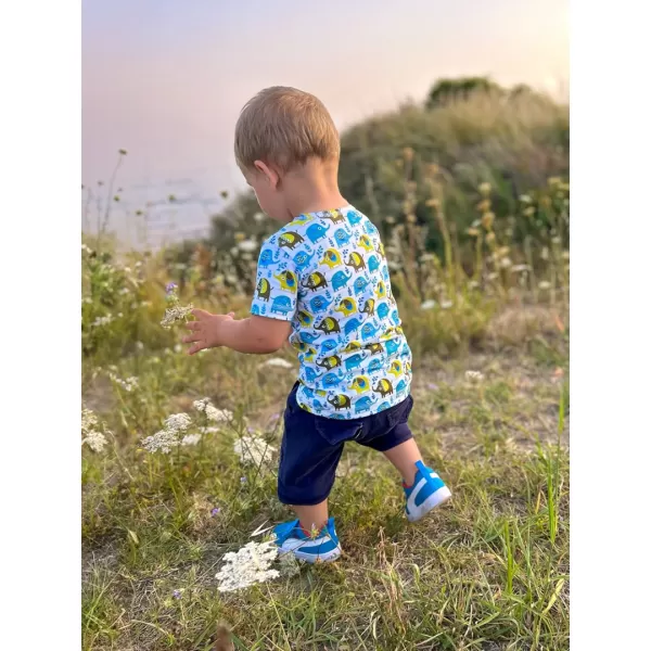  Short -sleeved t -thirt WAMU SLŮŇATA ALB/ALBASTRU 
