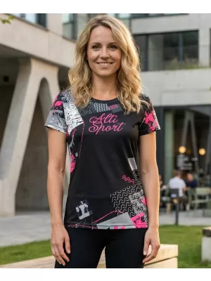 Tricou funcțional premium pentru femei ALTISPORT VOJ/ALW009TR01 NEGRU/ROZ DESCHIS