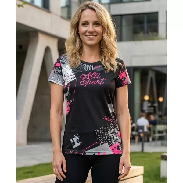  Tricou funcțional premium pentru femei ALTISPORT VOJ/ALW009TR01 NEGRU/ROZ DESCHIS 