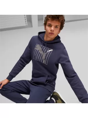Hanorac pentru bărbați PUMA ESS+ LOGO LAB HOLIDAY HOODIE FL 675924-06 ALBASTRU