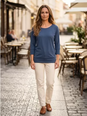 Tricou dama cu maneci 3/4 SAM 73 SELMA WT 896 ALBASTRU OȚEL