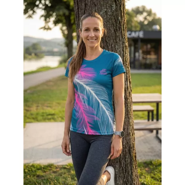  Tricou funcțional premium pentru femei ALTISPORT VOJ/ALW001TR01 BENZINĂ/ROZ 