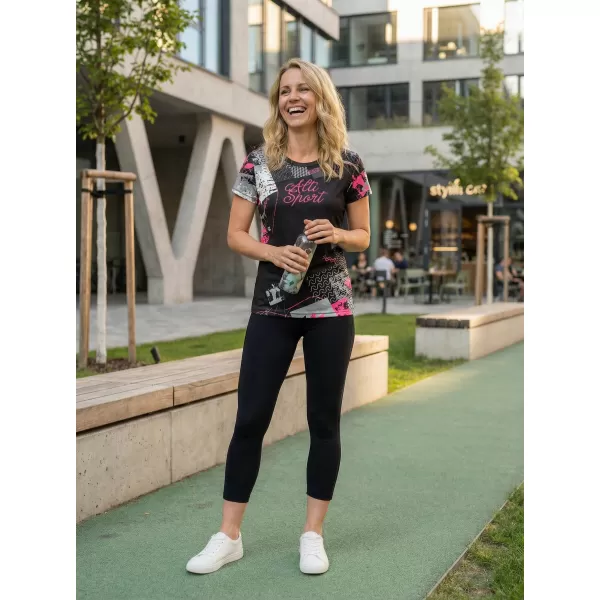  Tricou funcțional premium pentru femei ALTISPORT VOJ/ALW009TR01 NEGRU/ROZ DESCHIS 