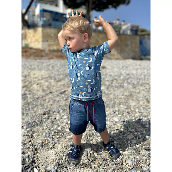  Short -sleeved t -thirt WAMU MEDVÍDCI NA MĚSÍCI ALBASTRU 
