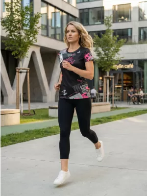 Tricou funcțional premium pentru femei ALTISPORT VOJ/ALW009TR01 NEGRU/ROZ DESCHIS