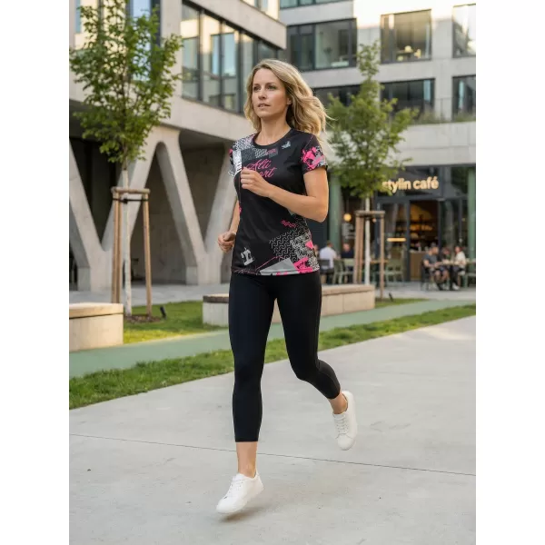  Tricou funcțional premium pentru femei ALTISPORT VOJ/ALW009TR01 NEGRU/ROZ DESCHIS 