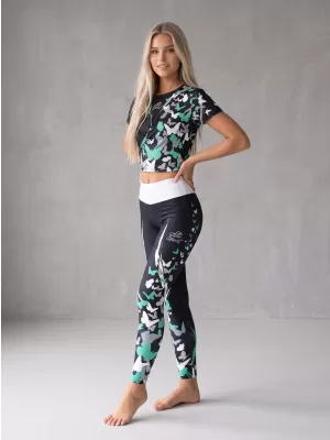 Jambiere lungi premium de damă ALTISPORT VOJ/ALW022LEG01 NEGRU/TURCOAZ