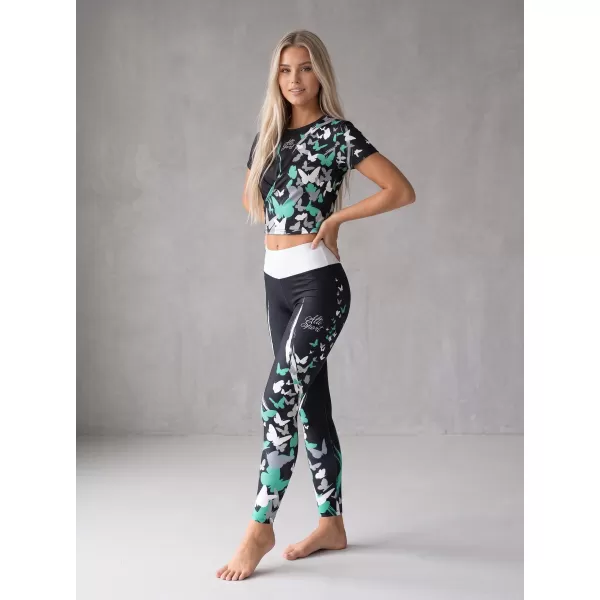  Jambiere lungi premium de damă ALTISPORT VOJ/ALW022LEG01 NEGRU/TURCOAZ 