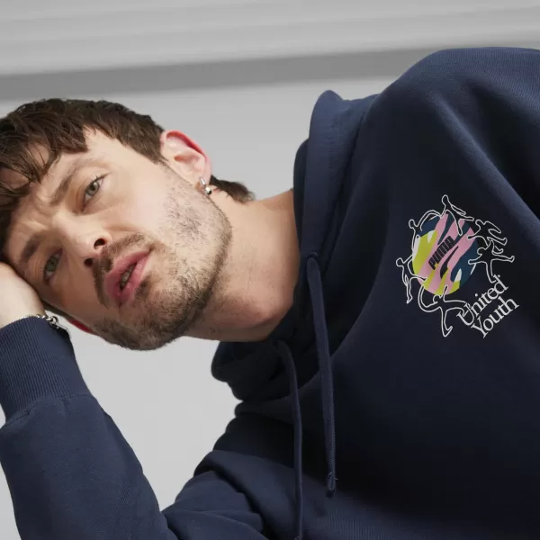  Hanorac pentru bărbați PUMA DOWNTOWN GRAPHIC HOODIE 624361-14 ALBASTRU 