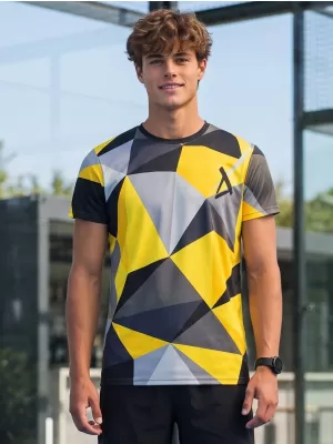 Tricou funcțional premium plus pentru bărbați ALTISPORT VOJ/ALM007TR02 NEGRU ȘI GALBEN