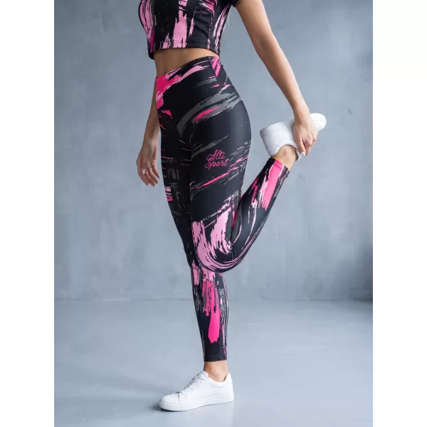  Jambiere lungi premium de damă ALTISPORT VOJ/ALW010LEG01 NEGRU/ROZ DESCHIS 